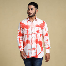 Orange - Shibori Tie-Dye Cotton Men Full Sleeve Shirt