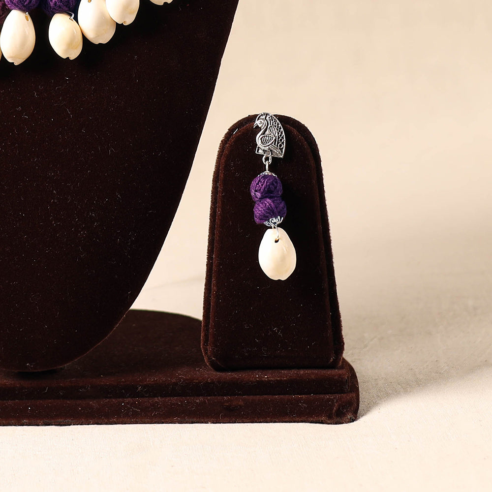 Purple - german silver necklace set with shell & thread