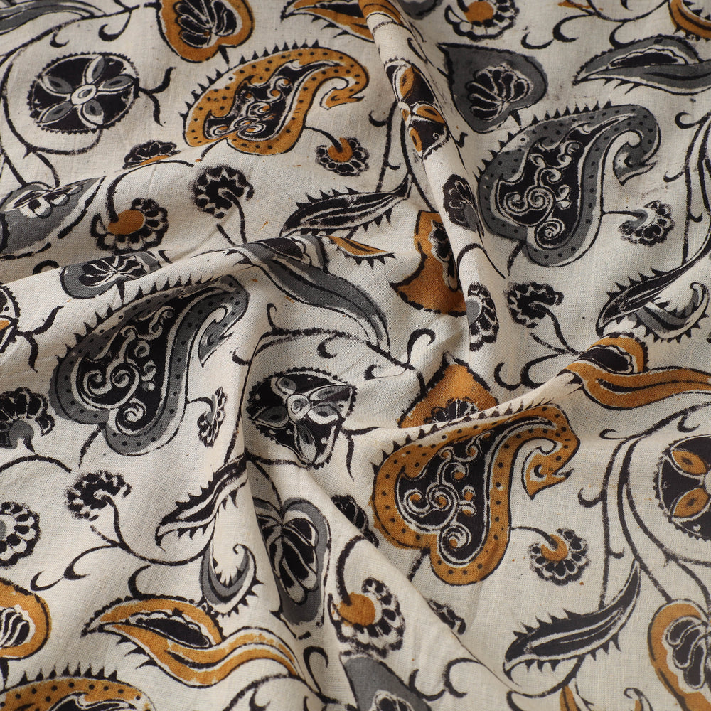 White - Pedana Kalamkari Hand Block Printed Mul Cotton Fabric 04