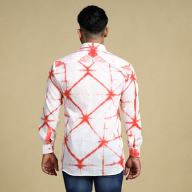 Orange - Shibori Tie-Dye Cotton Men Full Sleeve Shirt