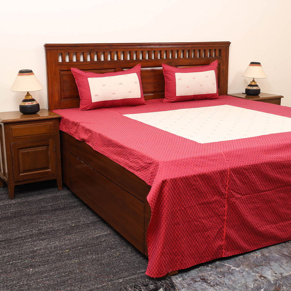 Red - Patchwork Cotton Double Jacquard Bedsheet Set 23