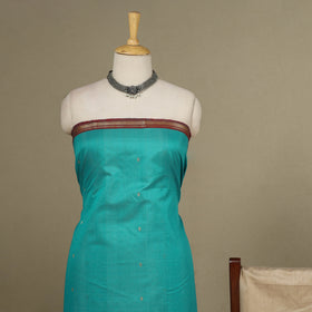 Blue - 3pc Handloom Nakshi Zari Unstitched Chanderi Silk Dress Material 