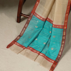 Blue - 3pc Handloom Nakshi Zari Unstitched Chanderi Silk Dress Material 