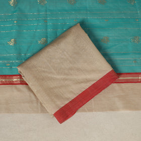 Blue - 3pc Handloom Nakshi Zari Unstitched Chanderi Silk Dress Material 