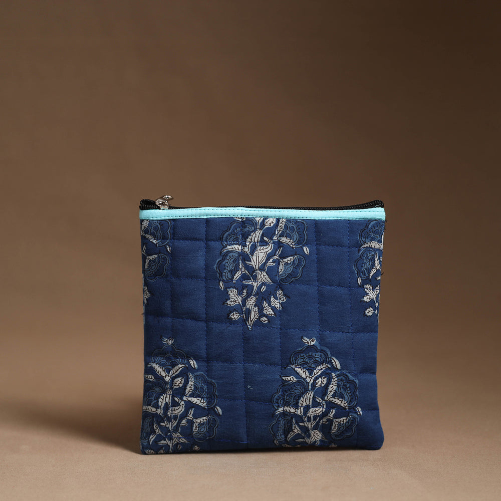 Blue - Handmade Quilted Cotton Utility Pouch 18