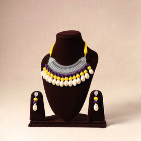 Yellow German Silver Necklace Set with Shell & Thread Beads