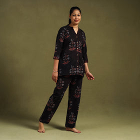 Black - Cotton Ajrakh Block Print Night Suit Set 05