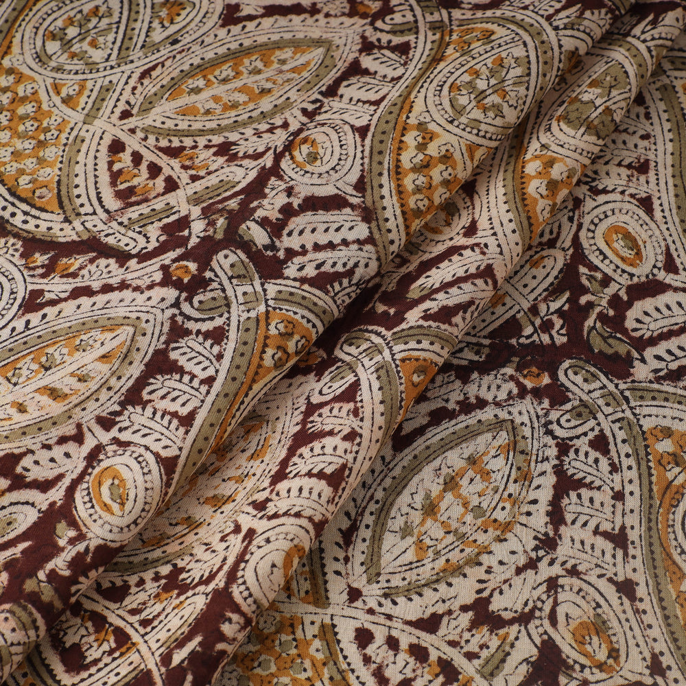 Multicolor - Pedana Kalamkari Hand Block Printed Mul Cotton Fabric 07