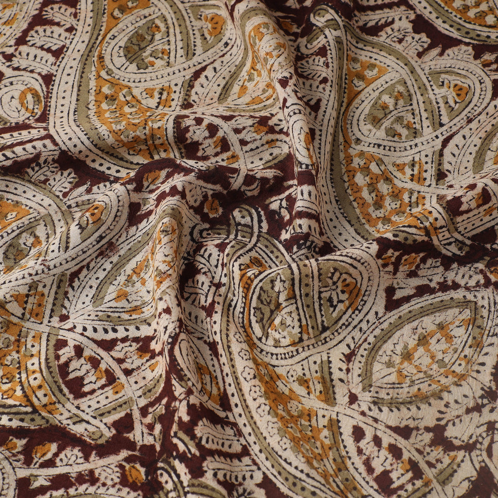 Multicolor - Pedana Kalamkari Hand Block Printed Mul Cotton Fabric 07