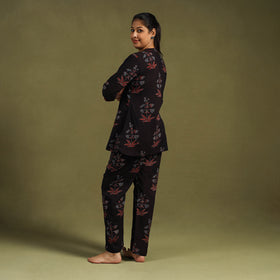 Black - Cotton Ajrakh Block Print Night Suit Set 05