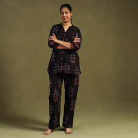 Black - Cotton Ajrakh Block Print Night Suit Set 05