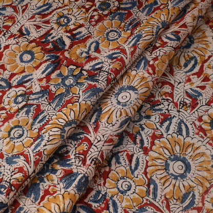 Multicolor - Pedana Kalamkari Hand Block Printed Mul Cotton Fabric 08