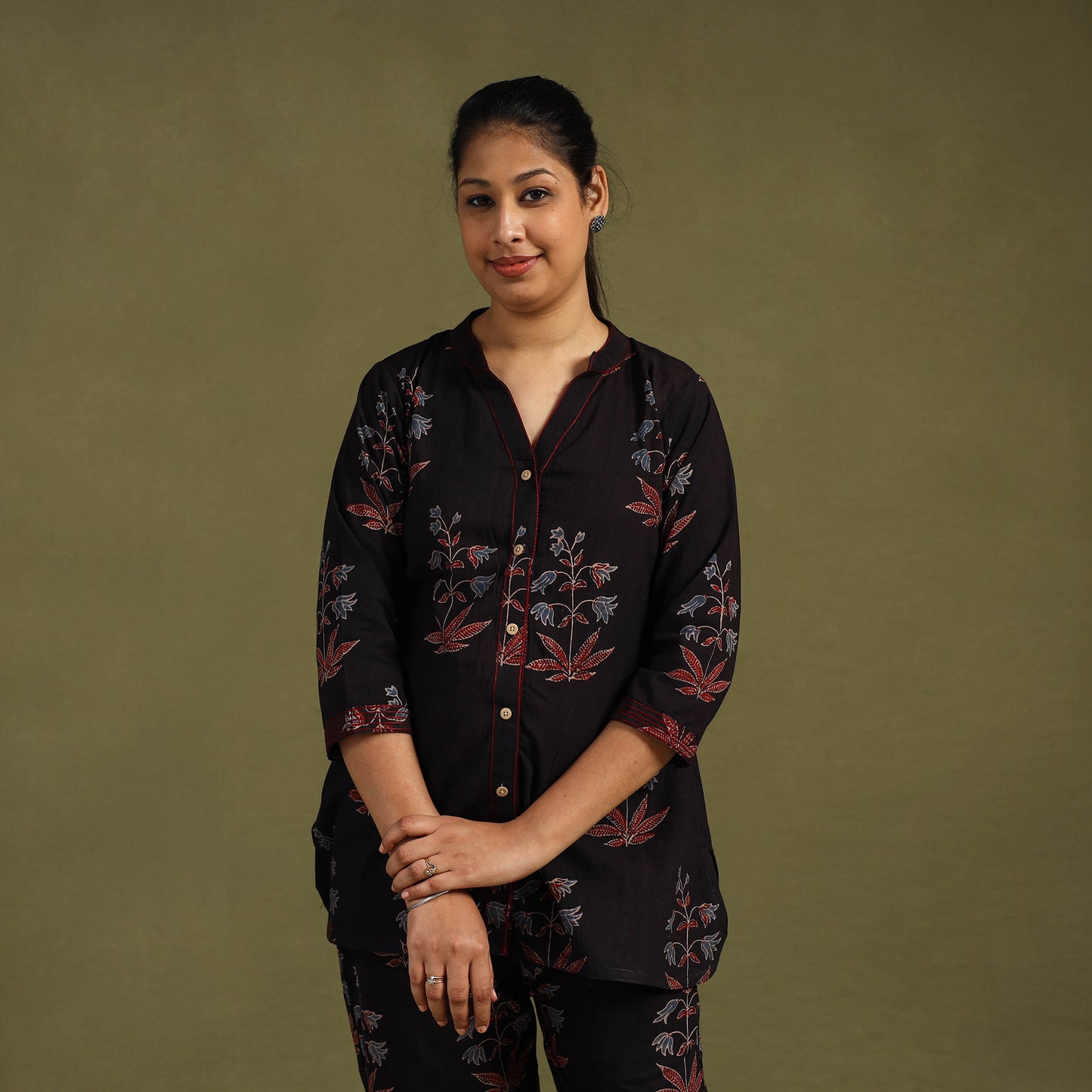 Black - Cotton Ajrakh Block Print Night Suit Set 05