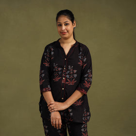 Black - Cotton Ajrakh Block Print Night Suit Set 05