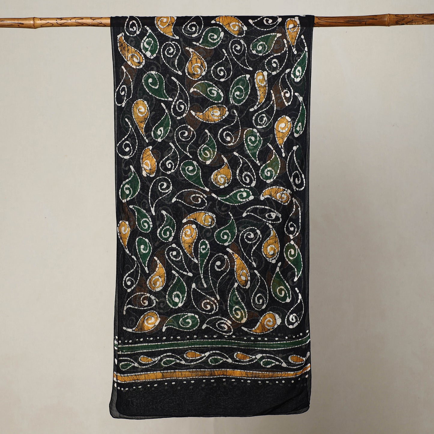 Black - Hand Batik Printed Mul Cotton Stole 80