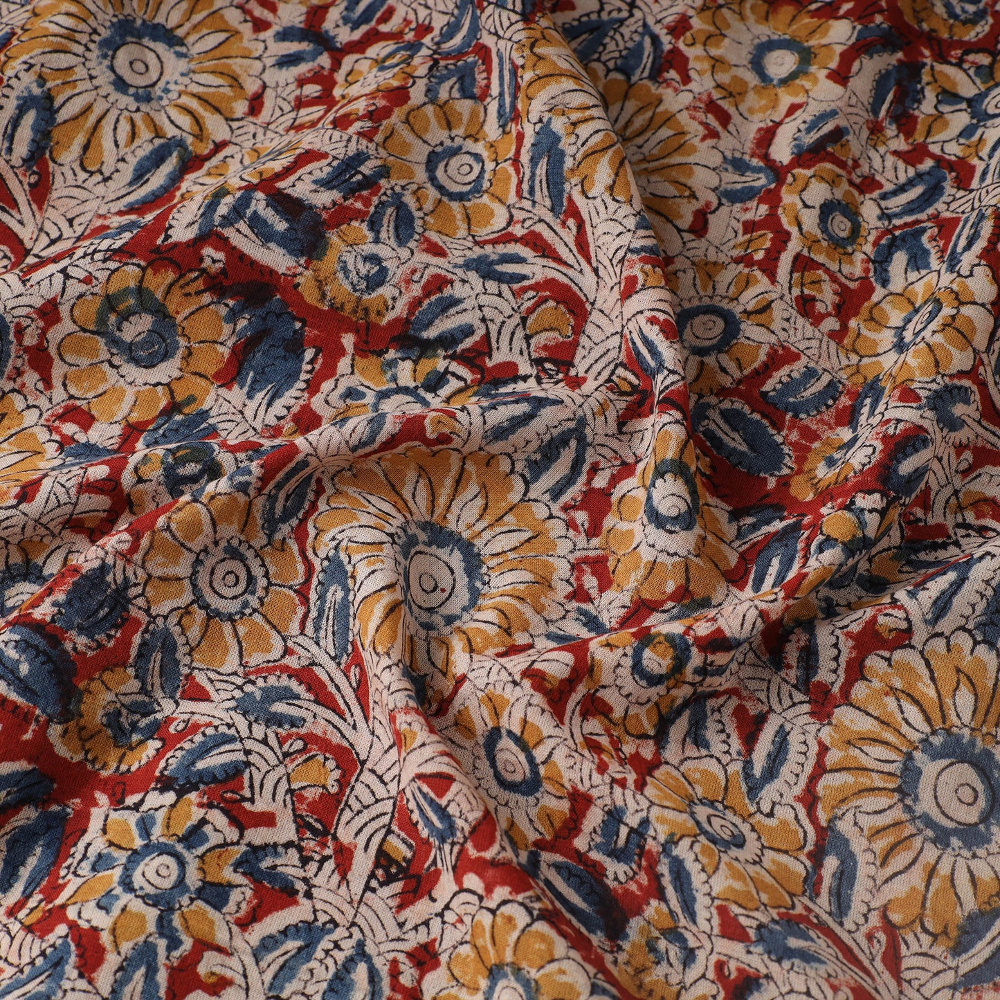 Multicolor - Pedana Kalamkari Hand Block Printed Mul Cotton Fabric 08