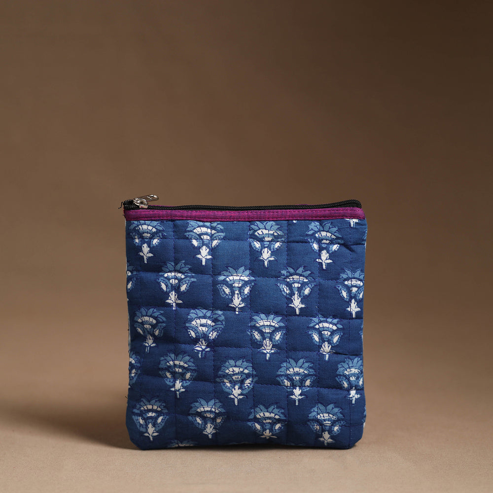 Blue - Handmade Quilted Cotton Utility Pouch 12