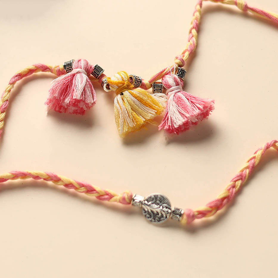 Handmade German Silver Rakhi & Lumba Set