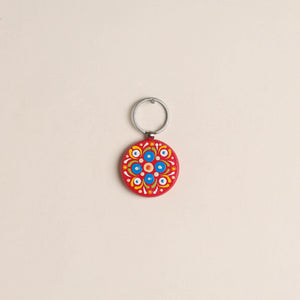 Red - Handpainted Mandala Art Wooden Keychain 72