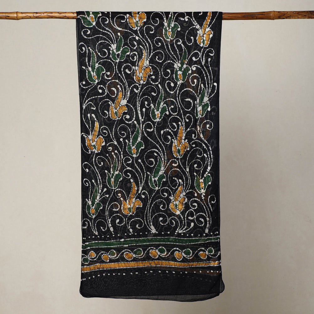 Black - Hand Batik Printed Mul Cotton Stole 78