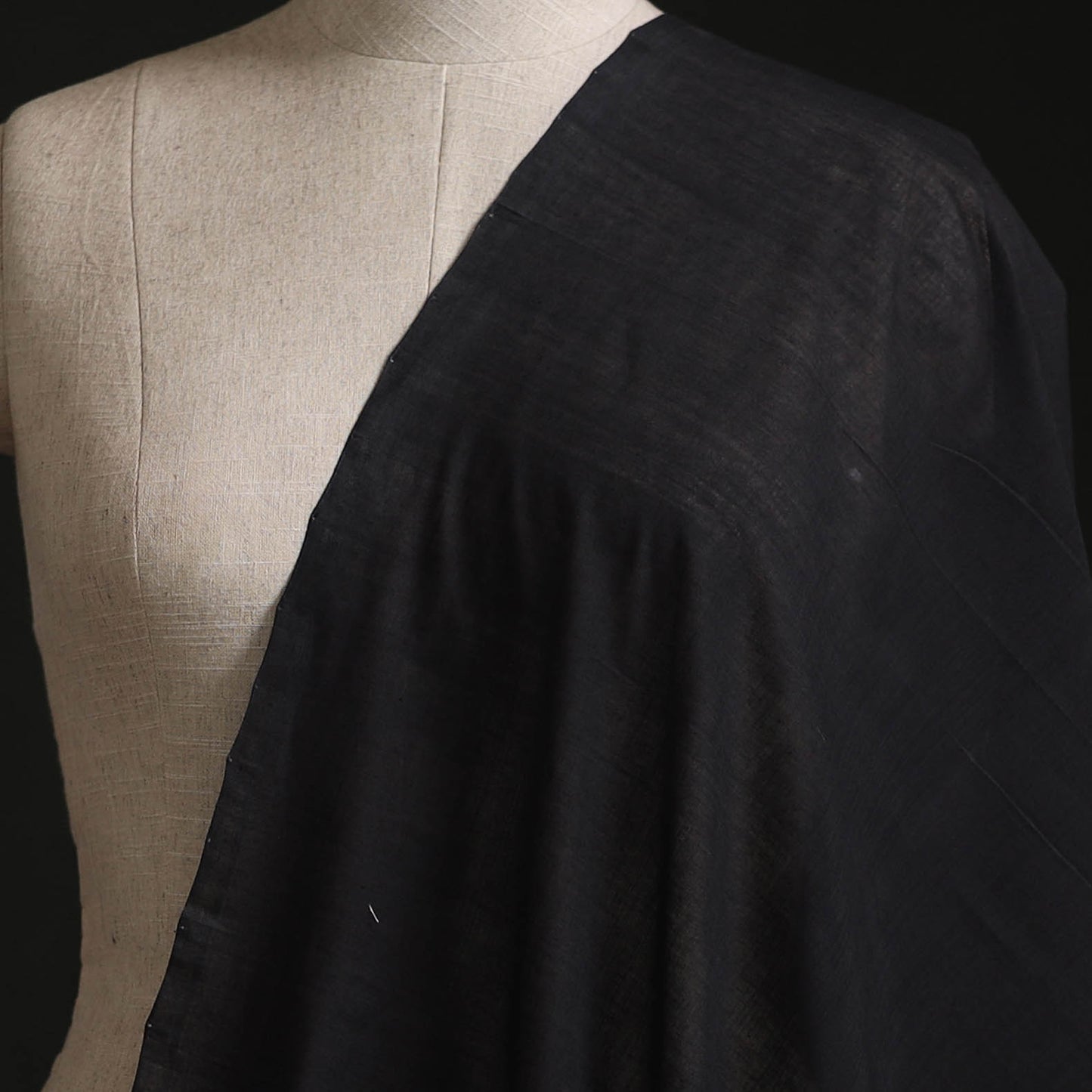 Black - Plain Handloom Mangalagiri Cotton Fabric 01