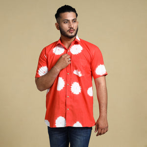 Orange - Shibori Tie-Dye Cotton Men Half Sleeve Shirt