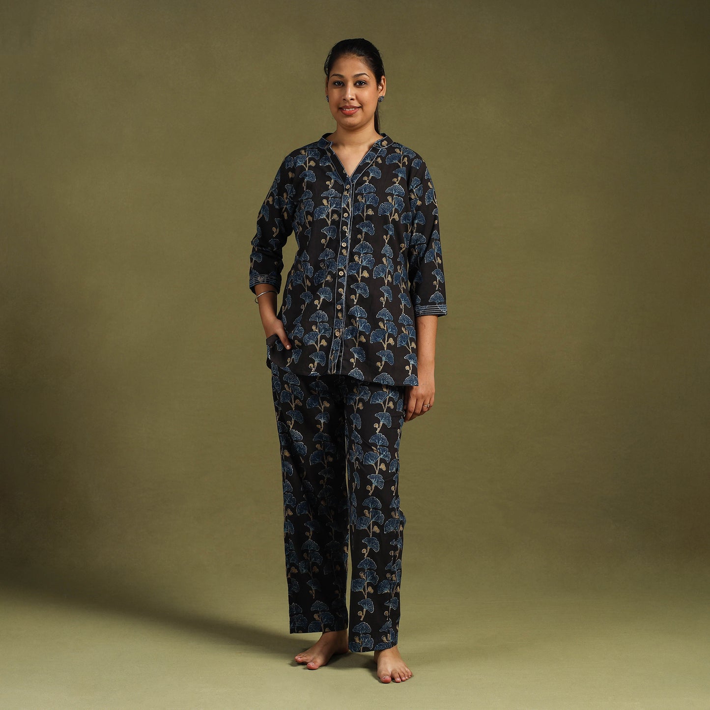 Buy Cotton Ajrakh Block Print Night Suit Set