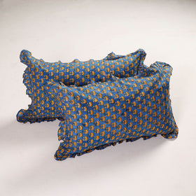 Blue - set of 2 sanganeri cotton frill pillow covers 12