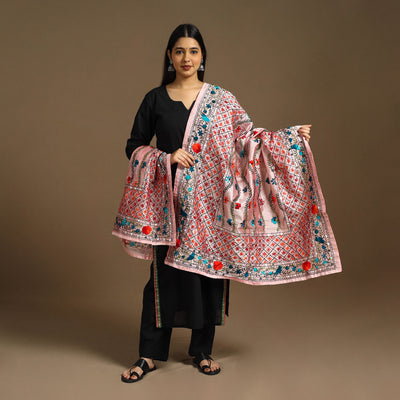 Pink - ranihati chanderi silk hand embroidery dupatta 66