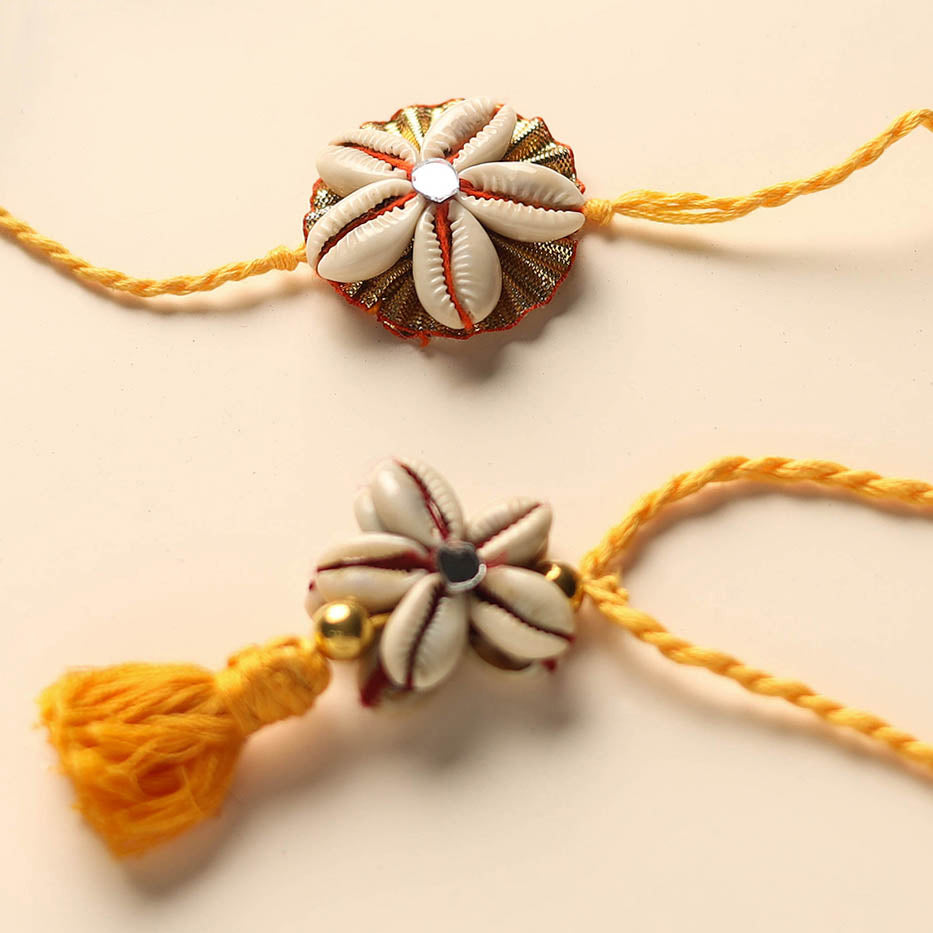 Handmade Shell Work Rakhi & Lumba Set