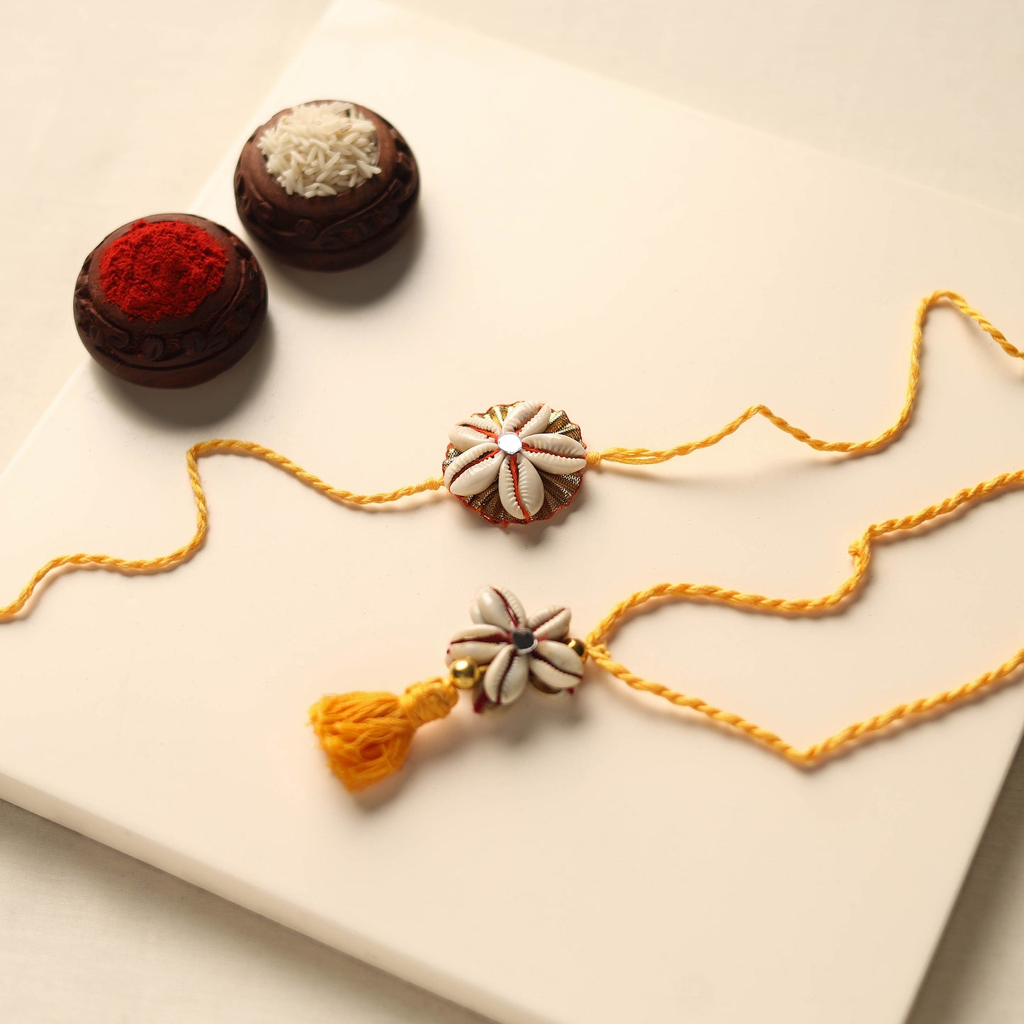 Handmade Shell Work Rakhi & Lumba Set