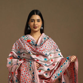 Pink - ranihati chanderi silk hand embroidery dupatta 66