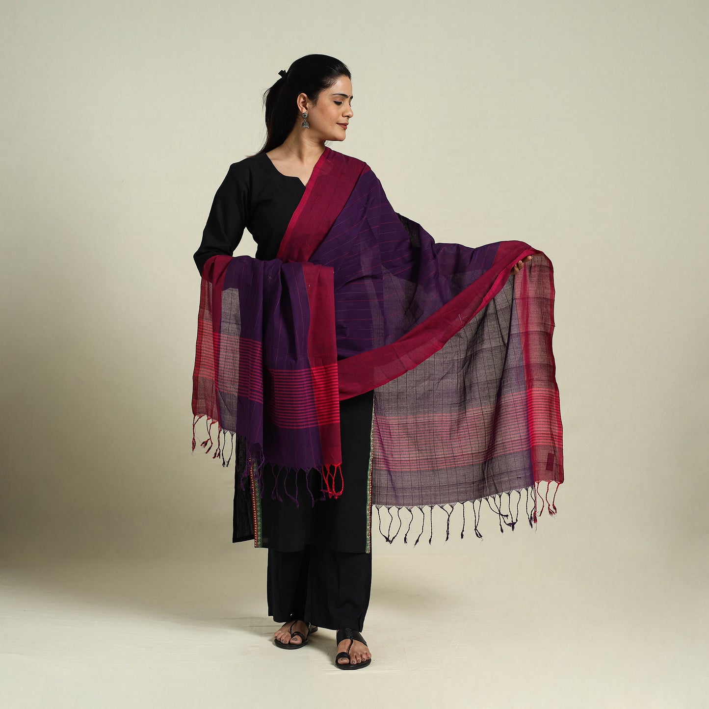 Buy Purple Handloom Cotton Srikakulam Jamdani Dupatta