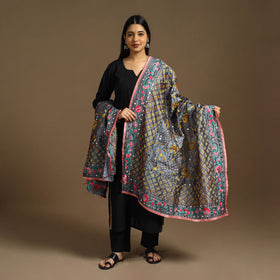 Buy Grey Ranihati Chanderi Silk Hand Embroidery Dupatta