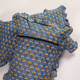 Blue - set of 2 sanganeri cotton frill pillow covers 12