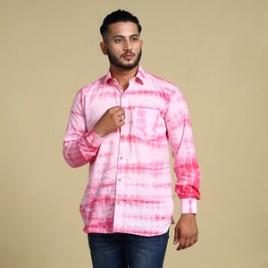 Pink - Shibori Tie-Dye Cotton Men Full Sleeve Shirt