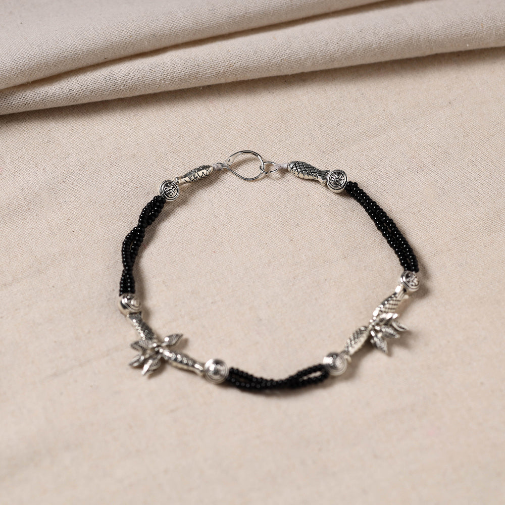 Handmade Oxidised Silver Beaded Anklet 02