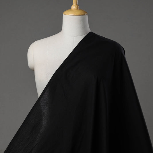 Black - Black Prewashed Plain Dyed Cotton Fabric