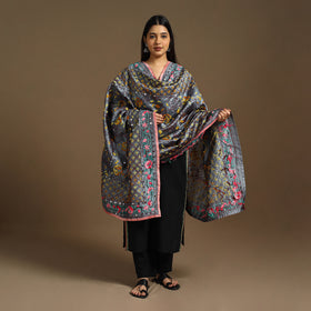 Buy Grey Ranihati Chanderi Silk Hand Embroidery Dupatta