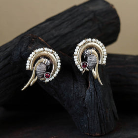 White Traditional German Silver-Plated Classic Stud Earrings
