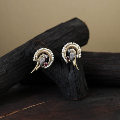 White Traditional German Silver-Plated Classic Stud Earrings