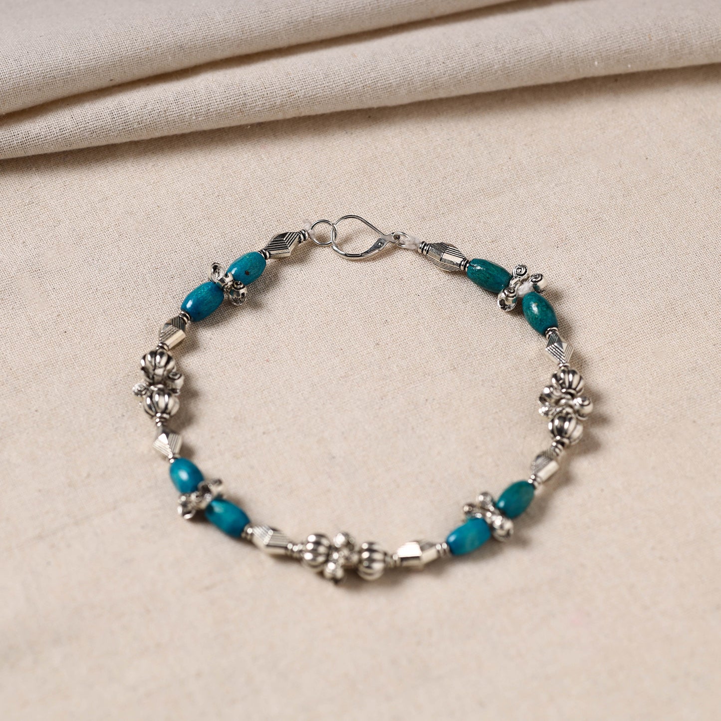 Handmade Oxidised Silver Beaded Anklet 04