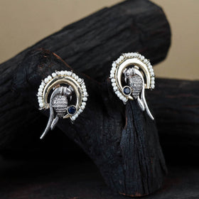 White Traditional German Silver-Plated Classic Stud Earrings