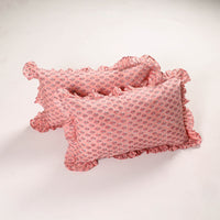 Pink - Set of 2 Sanganeri Block Print Cotton Frill Pillow Covers 14