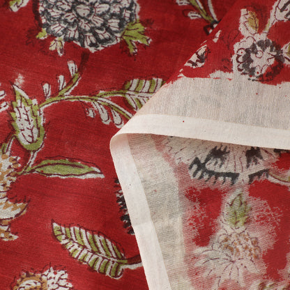 Red - Sanganeri Block Printed Chanderi Silk Fabric 02