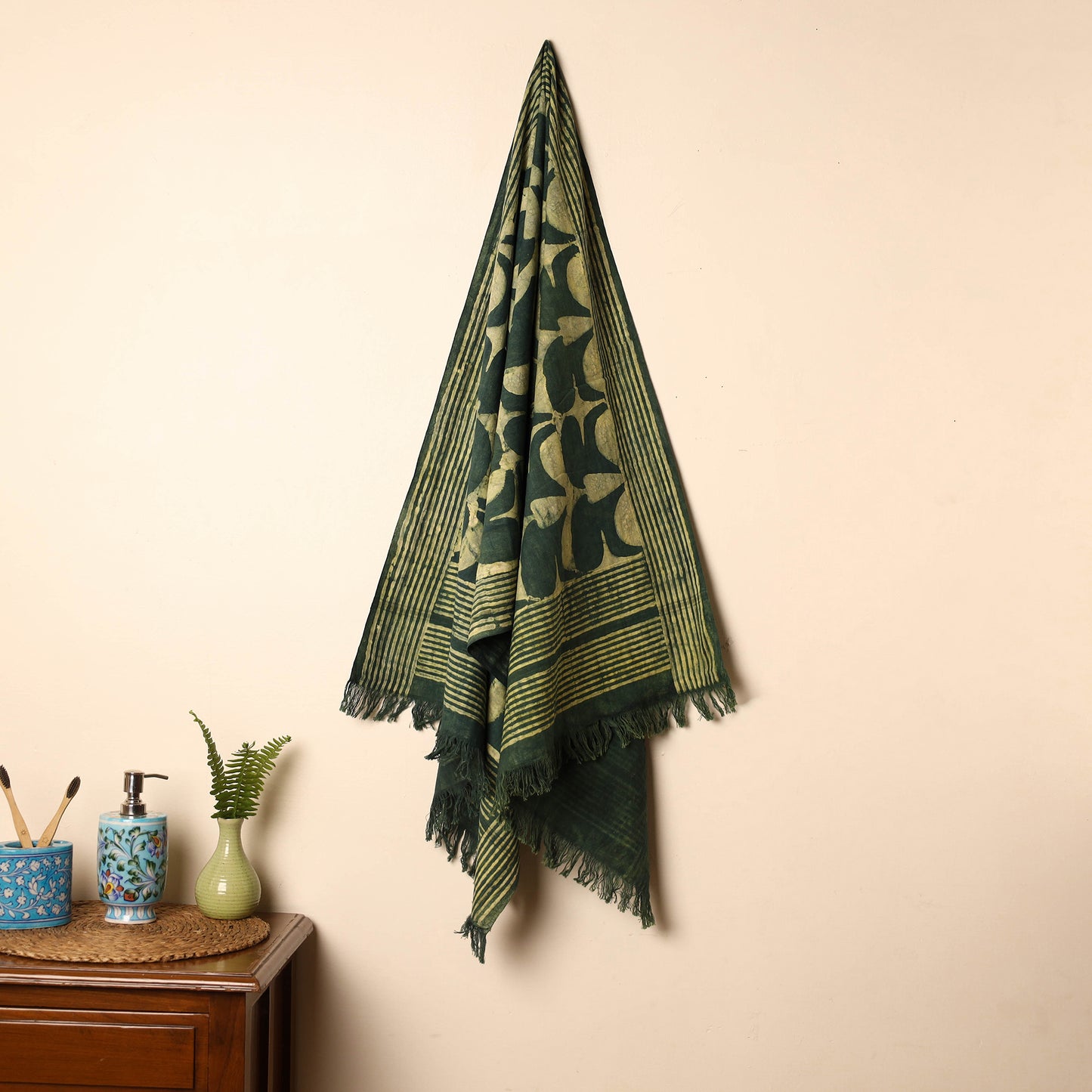 Green - Handloom Block Printed Cotton Bindaas Towel 18