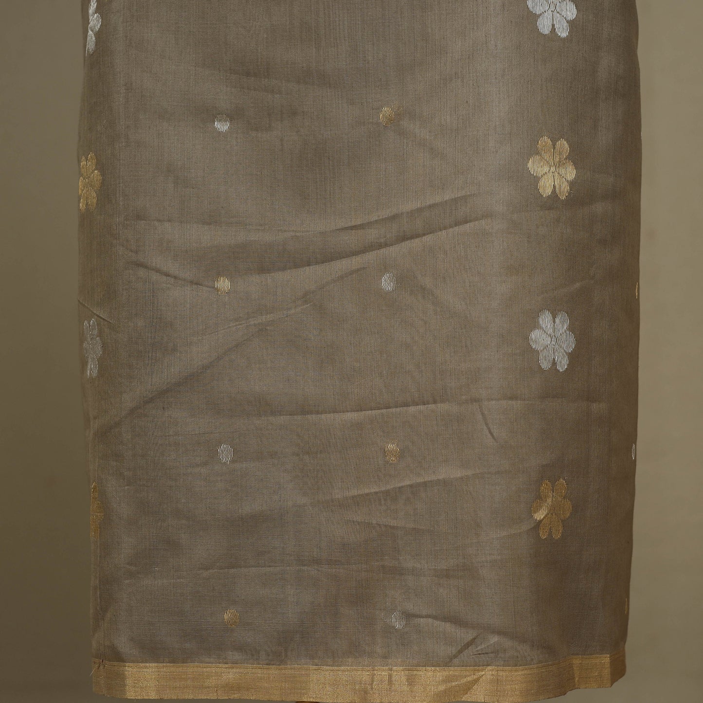 Brown - 2pc Handloom Flower Zari Buta Unstitched Chanderi Silk Dress Material