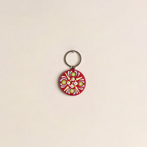 Red - Handpainted Mandala Art Wooden Keychain 82