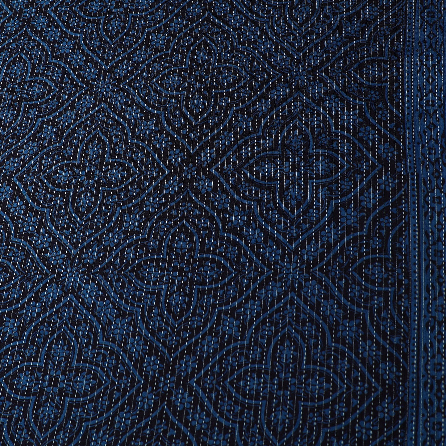 Blue - Bagh Block Printed Kantha Style Cotton Fabric 05