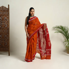 Buy Orange Mul Cotton Hand Batik Print Saree